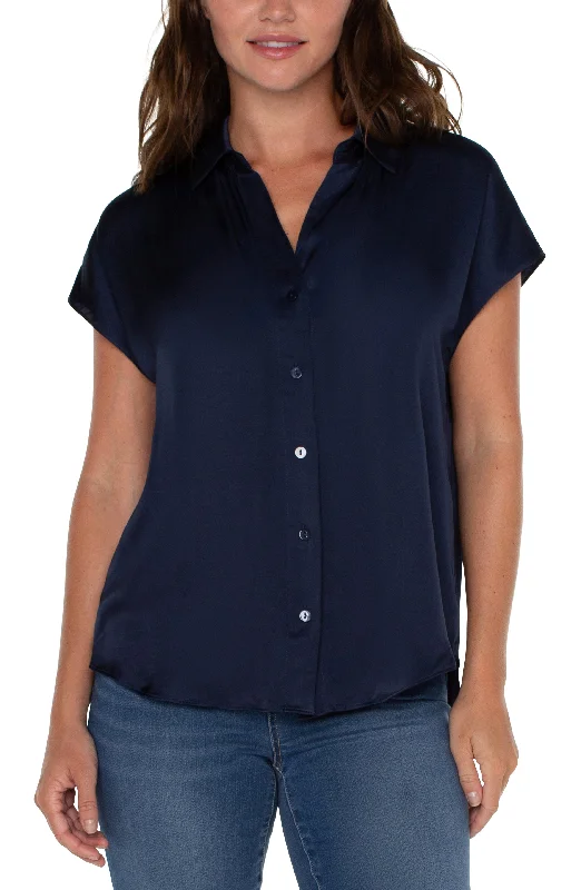 BUTTON FRONT DOLMAN SLEEVE BLOUSE Versatile Layering Blouse