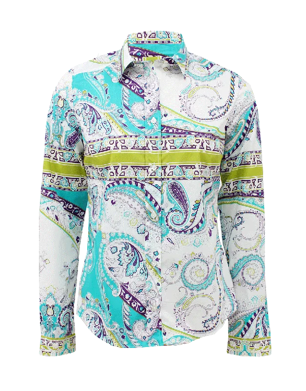Long Sleeve Paisley Print Blouse Office Formal Blouse