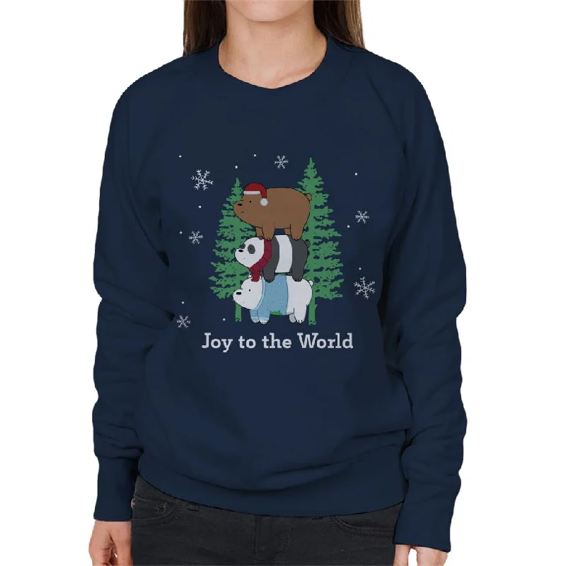 We Bare Bears Christmas Joy To The World Women's Sweatshirt Hoodie with Hem Frayed Vintage Worn