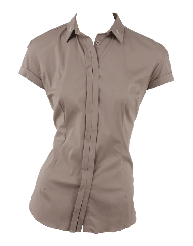 Blouse with Silver Collar Stay Mandarin Collar Blouse