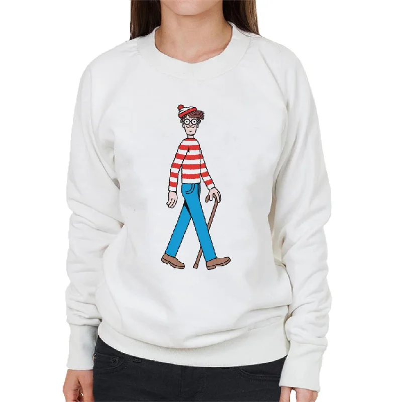 Where's Wally Walking Holding Stick Women's Sweatshirt Hoodie Jacket Zipper Layering