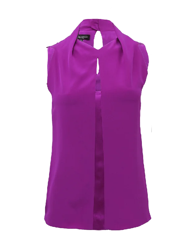 Back Zip Stretch Blouse Silky Draped Blouse
