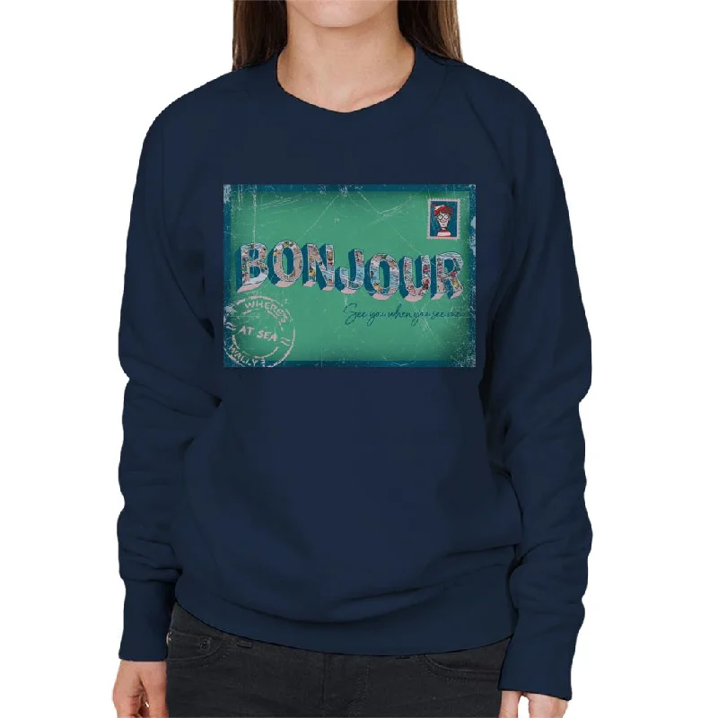 Where's Wally At Sea Illustration Bonjour Women's Sweatshirt Hoodie with Stripes Bold Sporty