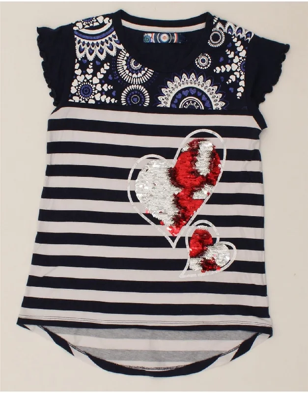 DESIGUAL Girls Graphic Blouse Top 11-12 Years Navy Blue Striped Heart Stretchy Fitted Blouse DESIGUAL Girls Graphic Blouse Top 11-12 Years Navy Blue Striped Heart Stretchy Fitted Blouse