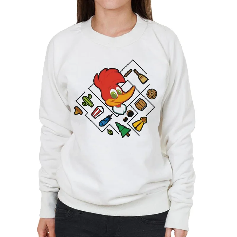 Woody Woodpecker Character Head With Icons Women's Sweatshirt Hoodie with Hem Patch Decorative Personalized