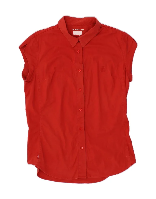 LEVI'S Womens Short Sleeve Shirt Blouse UK 14 Large Red Cotton Flowy Bohemian Blouse LEVI'S Womens Short Sleeve Shirt Blouse UK 14 Large Red Cotton Flowy Bohemian Blouse