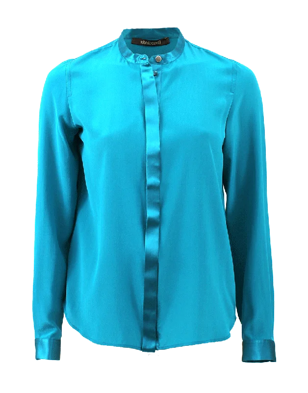 Button Down Silk Blouse Delicate Pleat Blouse