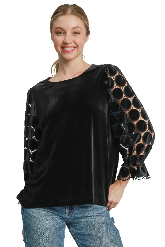 Umgee Lace Velvet Retro Top Sheer Polka-dot Ruffle Long Sleeve Shirt Boho Blouse Puff Sleeve Blouse Umgee Lace Velvet Retro Top Sheer Polka-dot Ruffle Long Sleeve Shirt Boho Blouse Puff Sleeve Blouse