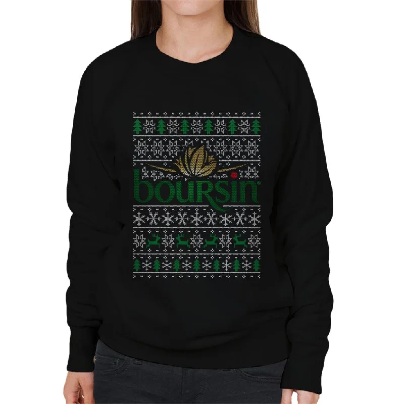 Boursin Christmas Knit Pattern Women's Sweatshirt Hoodie with Raglan Sleeves Sporty Comfortable