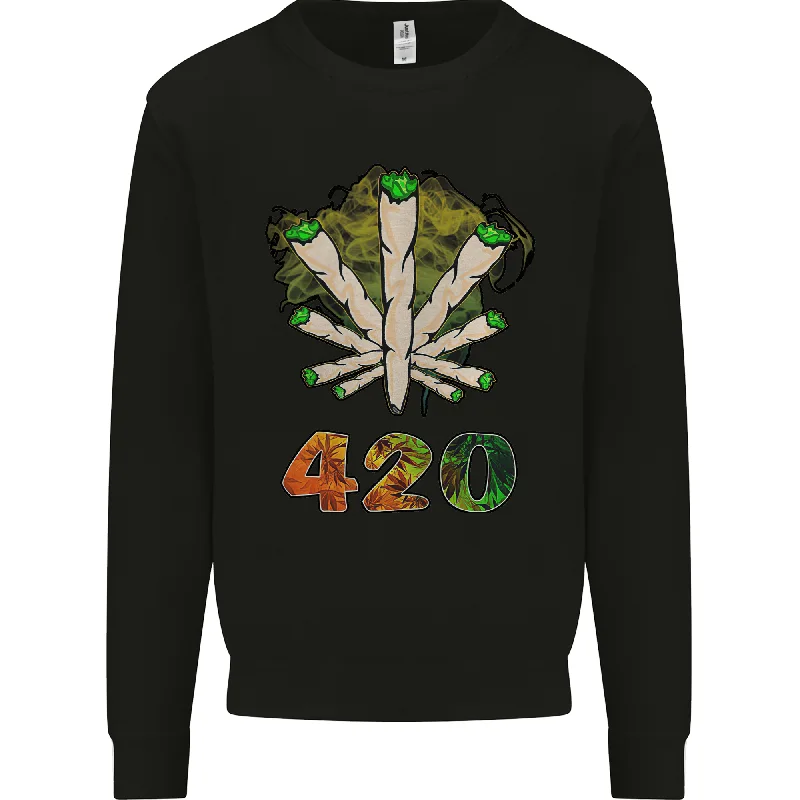 420 Herb Marijuana Weed Cannabis Mens Sweatshirt Jumper Hoodie with Side Slits Relaxed Casual