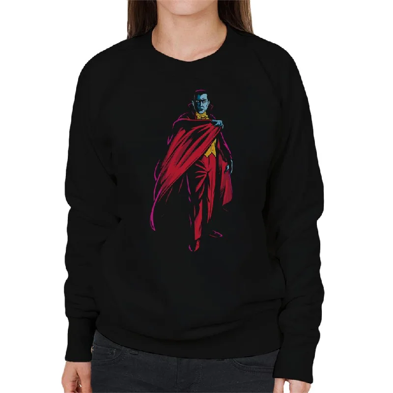 Dracula Cape Pose Dark Blood Illustration Women's Sweatshirt Hoodie with Batwing Sleeves Loose Dramatic
