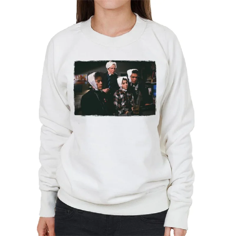 Weird Science Why Are We Wearing Bras On Our Heads Women's Sweatshirt Hoodie with Velcro Closure Adjustable Secure