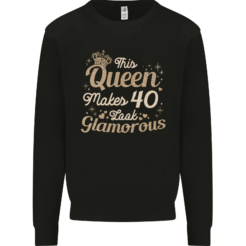 40th Birthday Queen Forty Years Old 40 Mens Sweatshirt Jumper Hoodie with Exposed Zipper Edgy Industrial