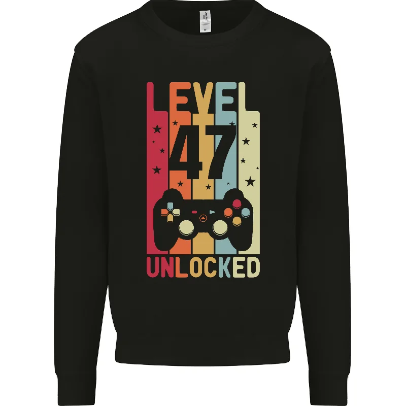 47th Birthday 47-Year-Old Level Up Gaming Men's Sweatshirt Jumper Hoodie Jacket Zipper Layering