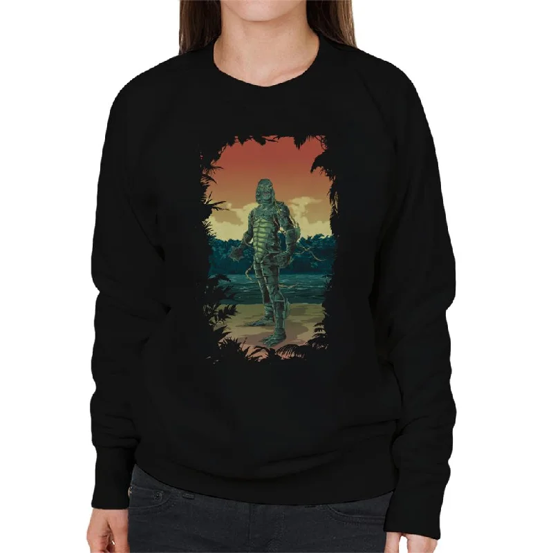The Creature From The Black Lagoon Full Body Seaweed Women's Sweatshirt Hoodie with Hem Raw Edge Edgy Unfinished