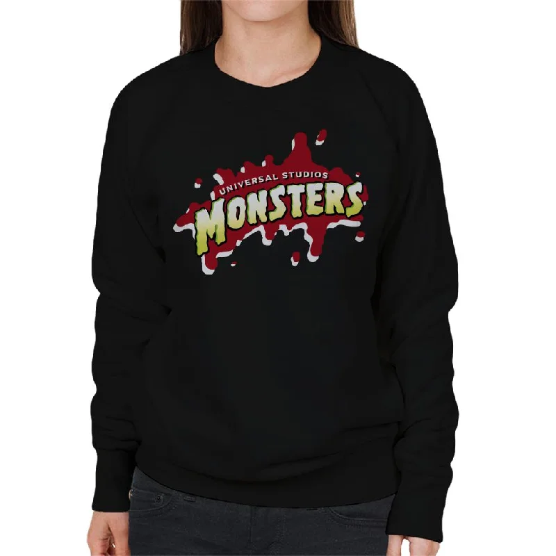 Universal Studio Monsters Blood Logo Women's Sweatshirt Hoodie with Rolled Sleeves Casual Relaxed