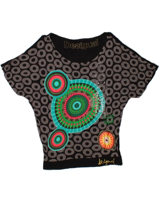 DESIGUAL Womens Graphic Blouse Top UK 14 Medium Black Geometric Viscose Feminine Tie Blouse DESIGUAL Womens Graphic Blouse Top UK 14 Medium Black Geometric Viscose Feminine Tie Blouse