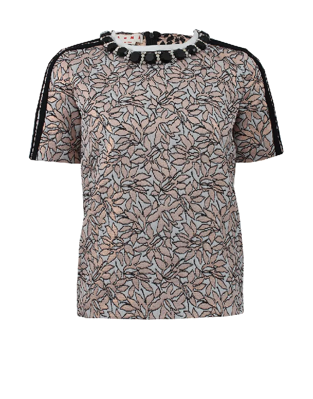 Floral Crewneck Blouse Embroidered Floral Blouse
