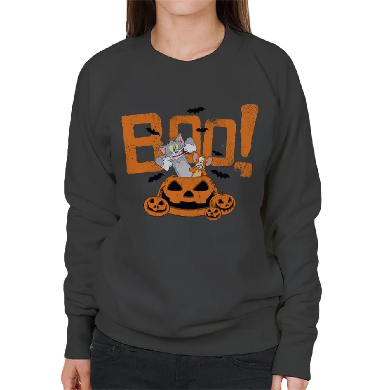 Tom and Jerry Halloween Boo Pumpkin Surprise Women's Sweatshirt Hoodie with Monochrome Minimalist Simple