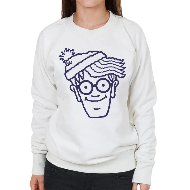 Where's Wally Blue Outline Women's Sweatshirt Hoodie with Stripes Bold Sporty