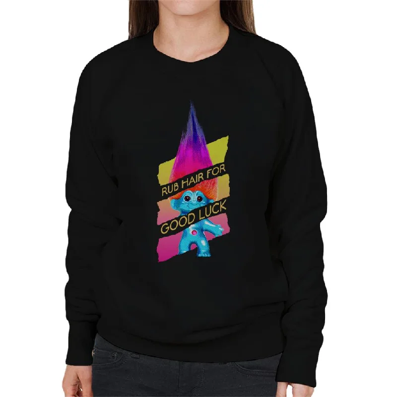 Trolls Rub Hair For Good Luck Gold Text Women's Sweatshirt Hoodie with Tie-Dye Psychedelic Retro