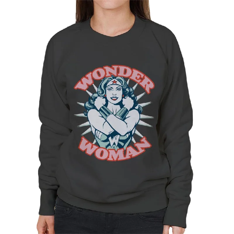 Wonder Woman Arms Crossed Power Pose Women's Sweatshirt Hoodie with Magnetic Closure Innovative Modern