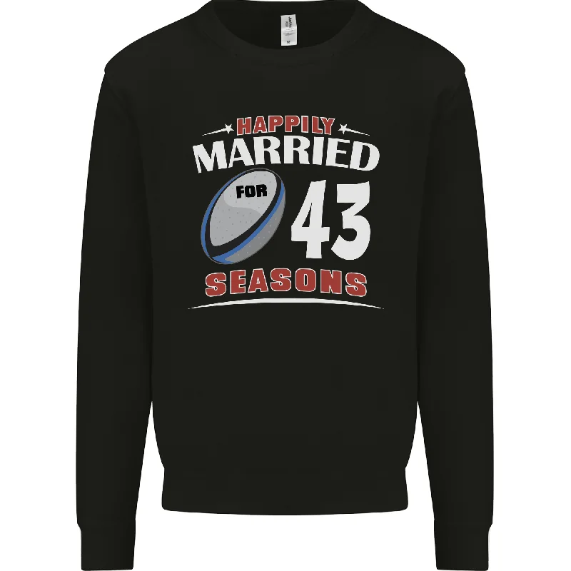 43 Year Wedding Anniversary 43rd Rugby Mens Sweatshirt Jumper Hoodie with Hem Ribbing Snug Secure