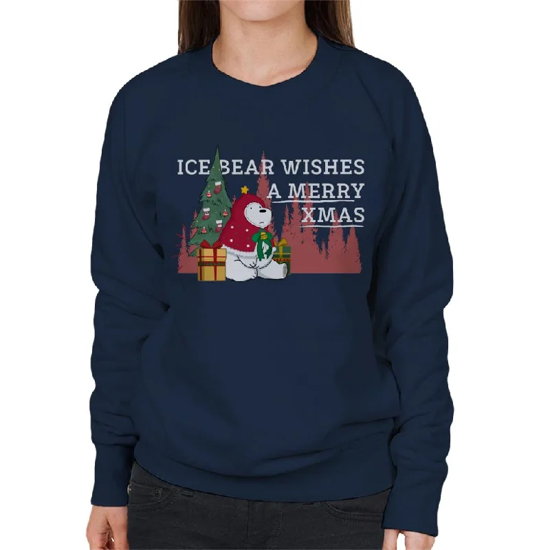 We Bare Bears Christmas Ice Bear Wishes A Merry Xmas Women's Sweatshirt Hoodie with Hem Patch Decorative Personalized