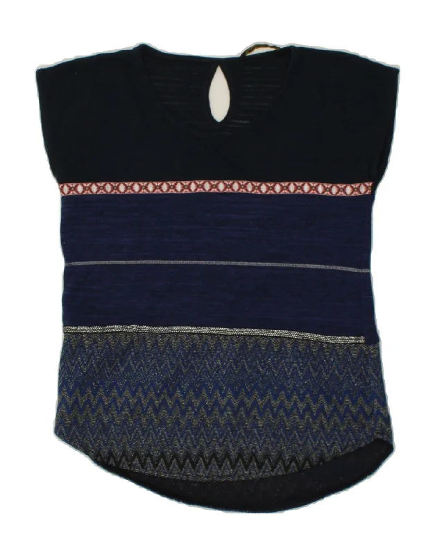 DESIGUAL Womens Sleeveless Blouse Top UK 10 Small Navy Blue Chevron Cotton Frilled Cuff Blouse DESIGUAL Womens Sleeveless Blouse Top UK 10 Small Navy Blue Chevron Cotton Frilled Cuff Blouse