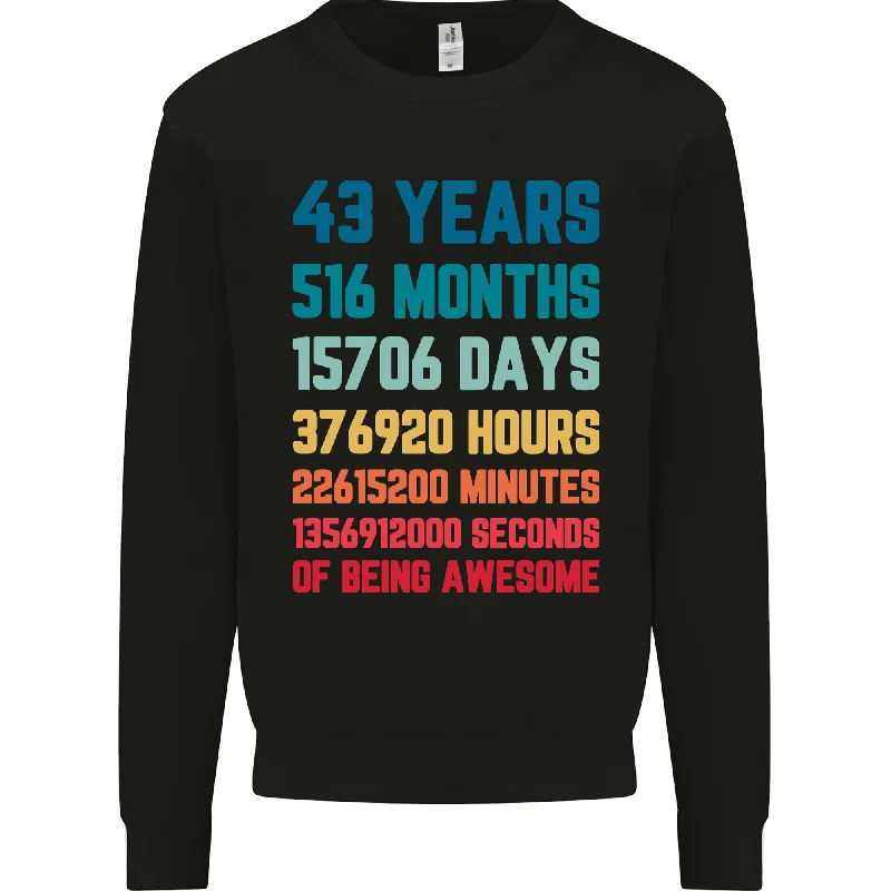 43rd Birthday 43 Year Old Mens Sweatshirt Jumper Hoodie with Pocket Utility Practical