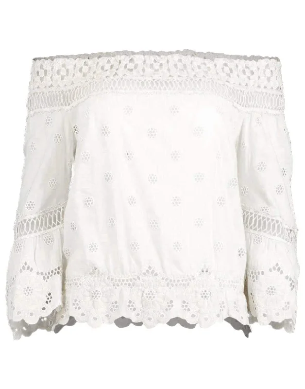 White Colombia 3/4 Sleeve Off Shoulder Blouse Pastel Color Blouse