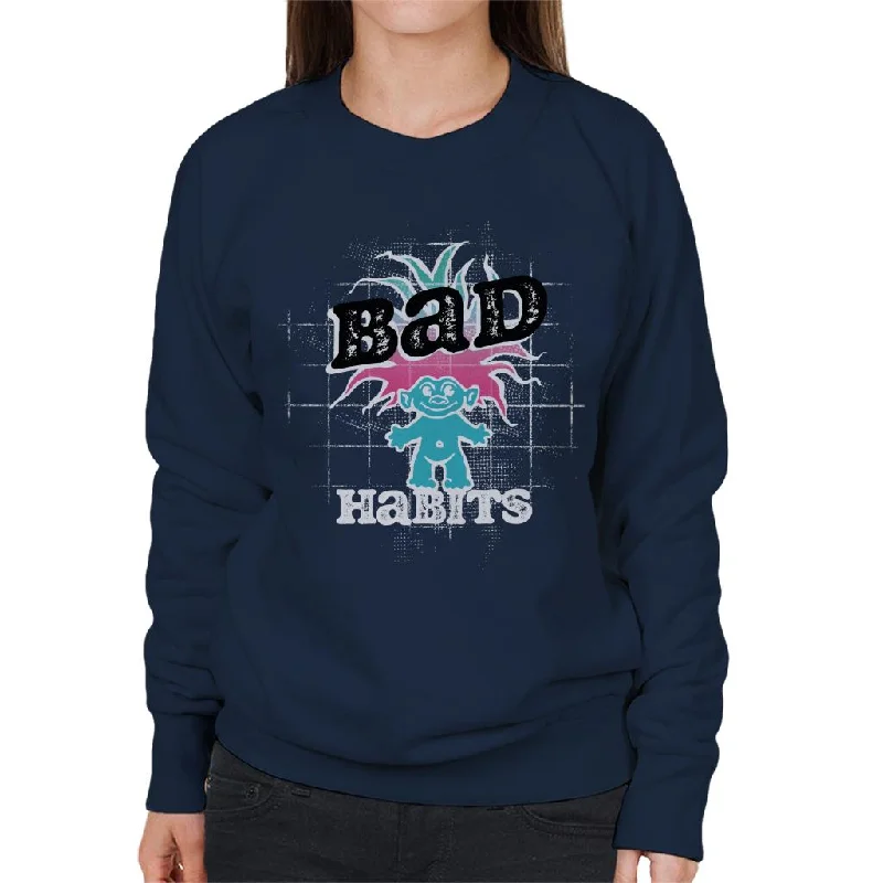 Trolls Bad Habits Pink And Blue Gradient Hair Women's Sweatshirt Hoodie with Mock Neck Collared Structured Trolls Bad Habits Pink And Blue Gradient Hair Women's Sweatshirt Hoodie with Mock Neck Collared Structured
