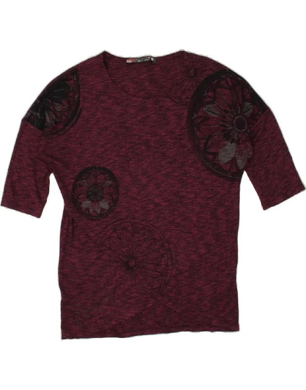 DESIGUAL Womens Abstract Pattern Blouse Top UK 10 Small Burgundy Viscose Elegant Embroidery Blouse DESIGUAL Womens Abstract Pattern Blouse Top UK 10 Small Burgundy Viscose Elegant Embroidery Blouse