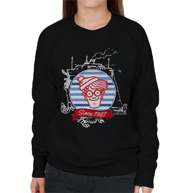 Where's Wally Since 1987 Boat Women's Sweatshirt Hoodie with Cropped Fit Short Trendy