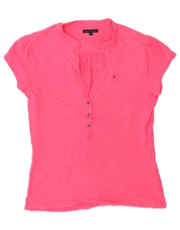 TOMMY HILFIGER Womens Blouse Top UK 12 Medium Pink Cotton Office Formal Blouse