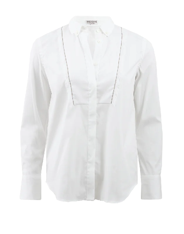 Bibbed Blouse With Monili Fringe Relaxed Fit Blouse