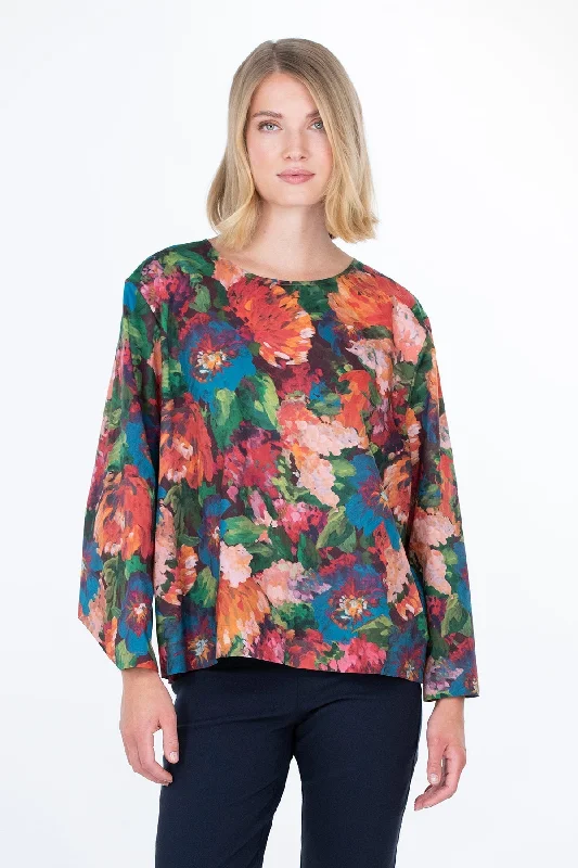 Kaneli Blouse Floral Print Lightweight Linen Blouse