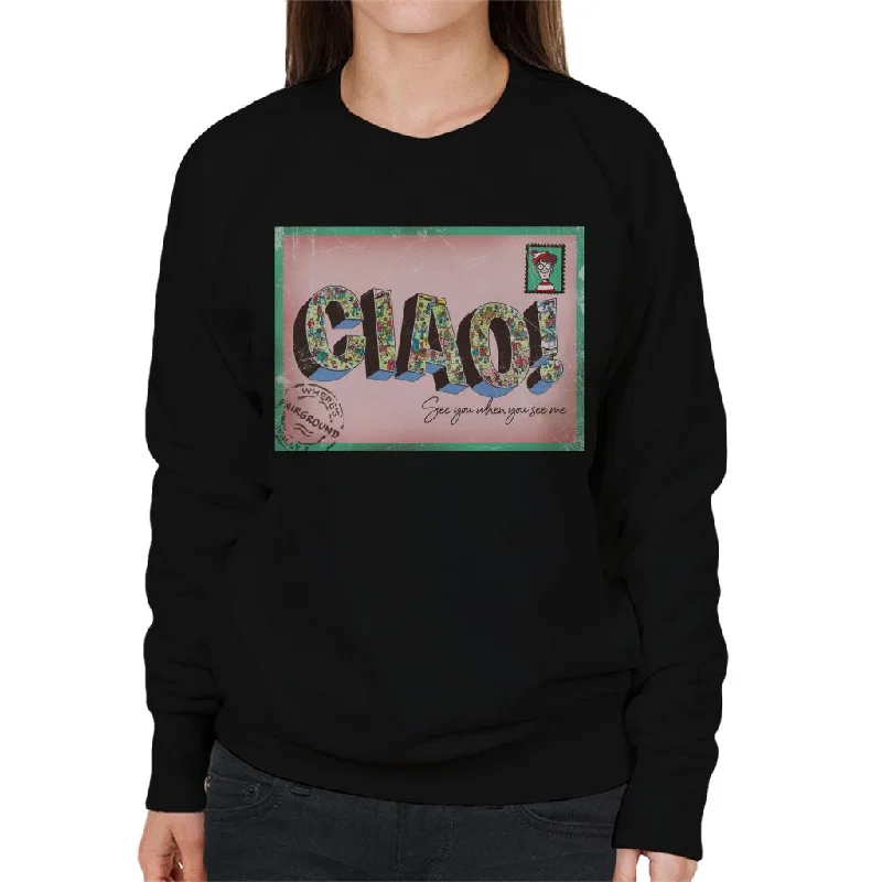 Where's Wally Beach Illustration Ciao Women's Sweatshirt Hoodie with Illustration Artistic Creative