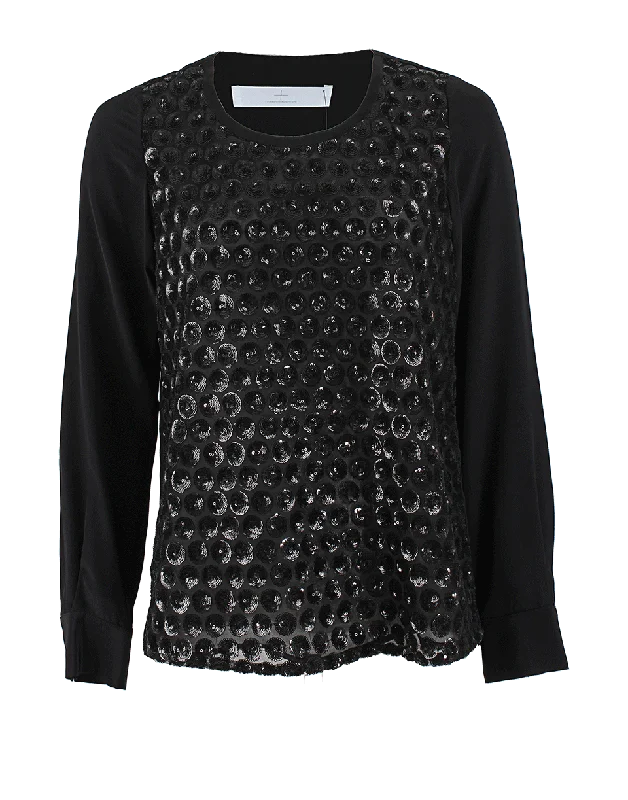 Layered Back Sequin Blouse Satin Bow Blouse