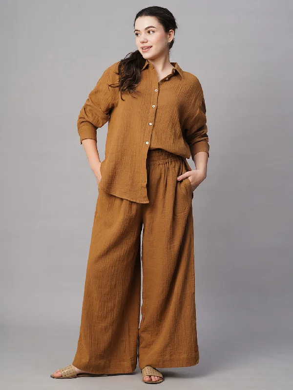 Women's Mustard Cotton Boxy Fit Blouse Cotton Casual Blouse