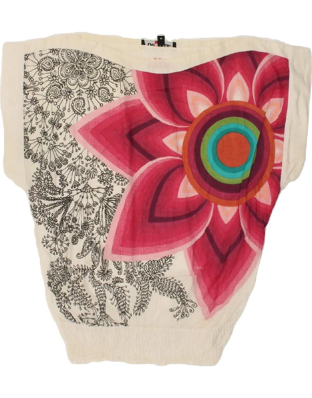 DESIGUAL Womens Batwing Graphic Blouse Top UK 14 Medium White Floral Sheer Sleeve Blouse DESIGUAL Womens Batwing Graphic Blouse Top UK 14 Medium White Floral Sheer Sleeve Blouse
