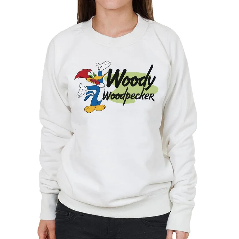 Woody Woodpecker Classic Stance Women's Sweatshirt Hoodie with Hem Raw Edge Edgy Unfinished
