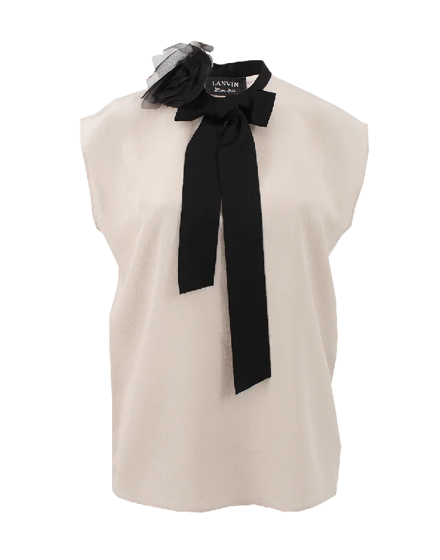 Key Hole Neck With Tie Blouse Elegant Semi-Sheer Blouse