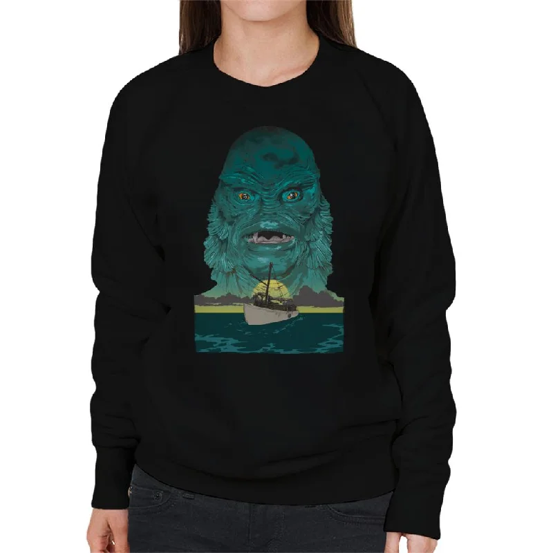The Creature From The Black Lagoon Demon Head Boat Women's Sweatshirt Zip Hoodie Drawstring Kangaroo Pocket