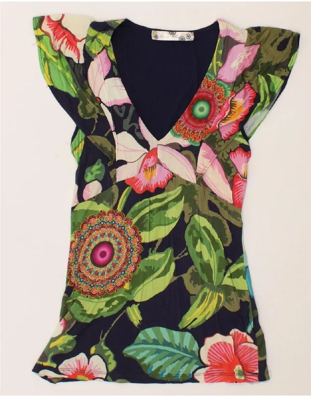 DESIGUAL Womens Blouse Top UK 12 Medium Multicoloured Floral Viscose Floral Print Blouse DESIGUAL Womens Blouse Top UK 12 Medium Multicoloured Floral Viscose Floral Print Blouse