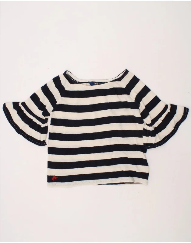 POLO RALPH LAUREN Girls Blouse Top 5-6 Years Navy Blue Striped Cotton Gathered Detail Blouse POLO RALPH LAUREN Girls Blouse Top 5-6 Years Navy Blue Striped Cotton Gathered Detail Blouse