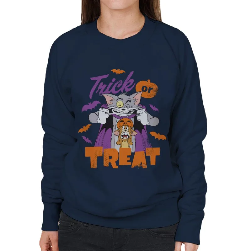 Tom and Jerry Halloween Trick Or Treat Scary Face Women's Sweatshirt Hoodie with Longline Fit Extended Stylish