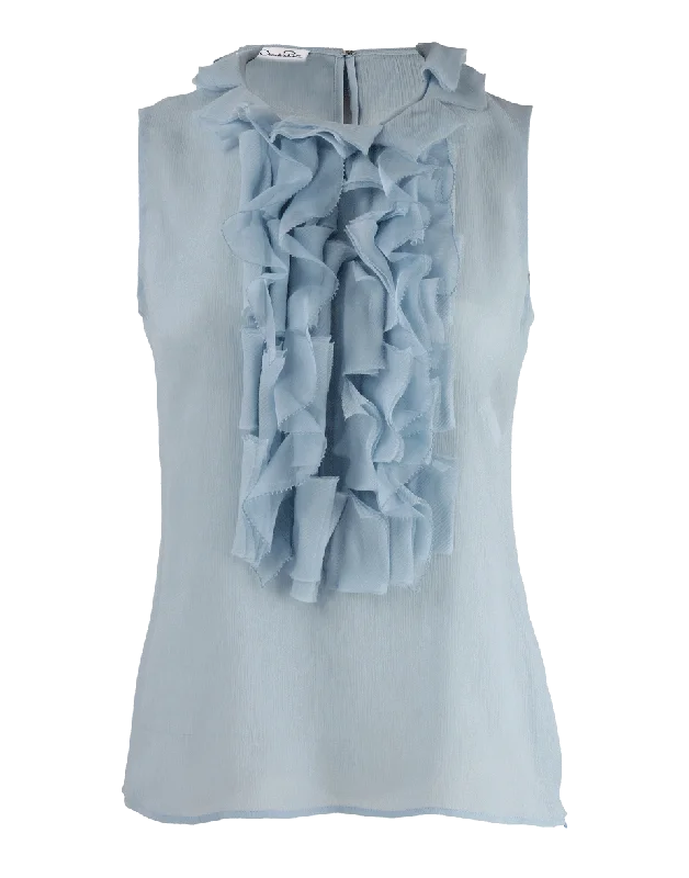 Sleeveless Ruffle-Front Chiffon Blouse Lightweight Floral Blouse