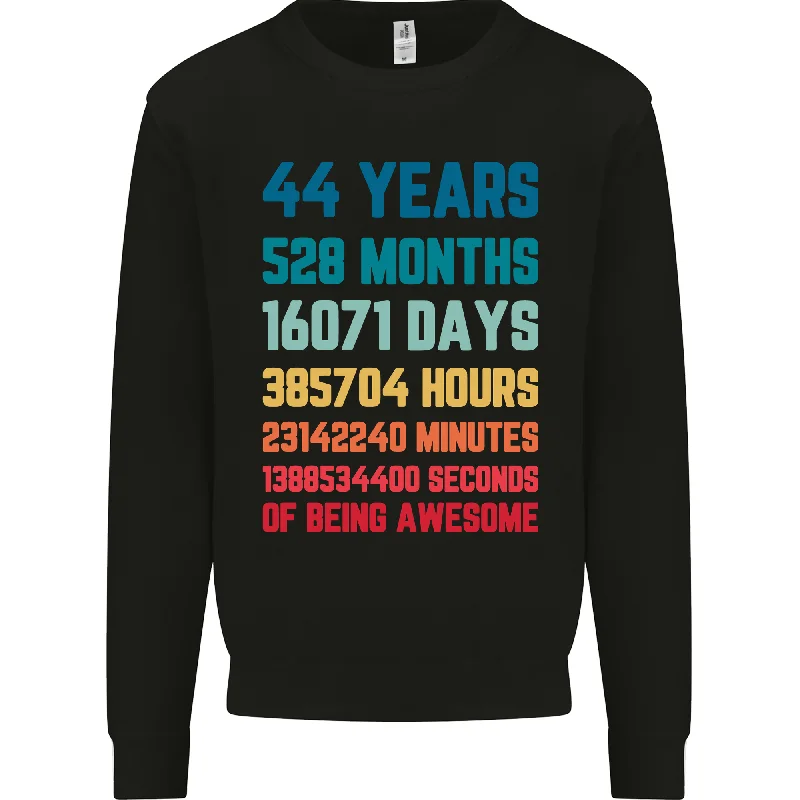44th Birthday 44 Year Old Mens Sweatshirt Jumper Hoodie with Rhinestones Sparkly Elegant 44th Birthday 44 Year Old Mens Sweatshirt Jumper Hoodie with Rhinestones Sparkly Elegant