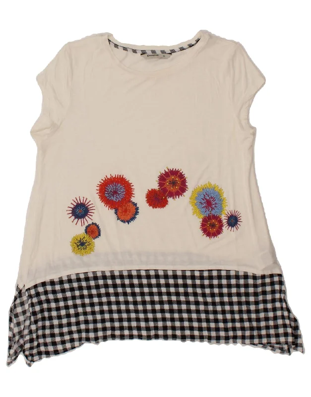 DESIGUAL Womens Abstract Pattern Blouse Top UK 12 Medium White Floral Elegant Embroidery Blouse DESIGUAL Womens Abstract Pattern Blouse Top UK 12 Medium White Floral Elegant Embroidery Blouse